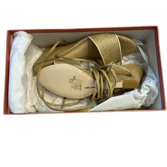 Cult Gaia Mirai Ankle Wrap Wedge Sandals Leather Straw Natural Beige Size 39.5 - Picture 12 of 14